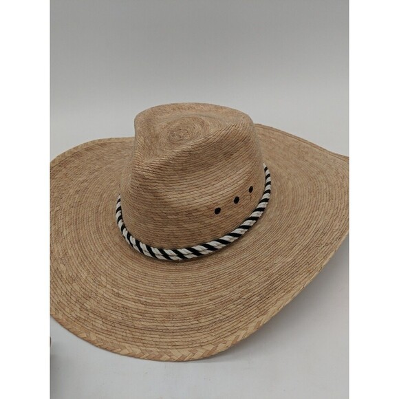 D'avila Palm Straw Black & White Rope Western Hat Made In Mexico Size 59-7 3/8 - Picture 3 of 9